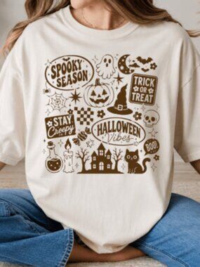 Spooky Season Halloween Vibes NEW white short sleeve shrit